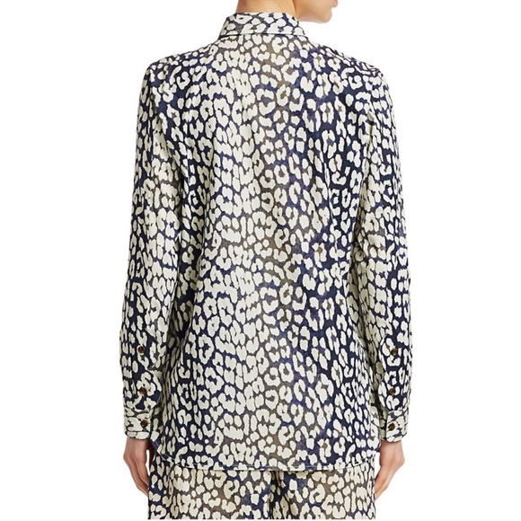 GANNI Leopard Print Long Sleeve Cotton Poplin Shirt | Total Eclipse Sz 36 - Picture 2 of 9